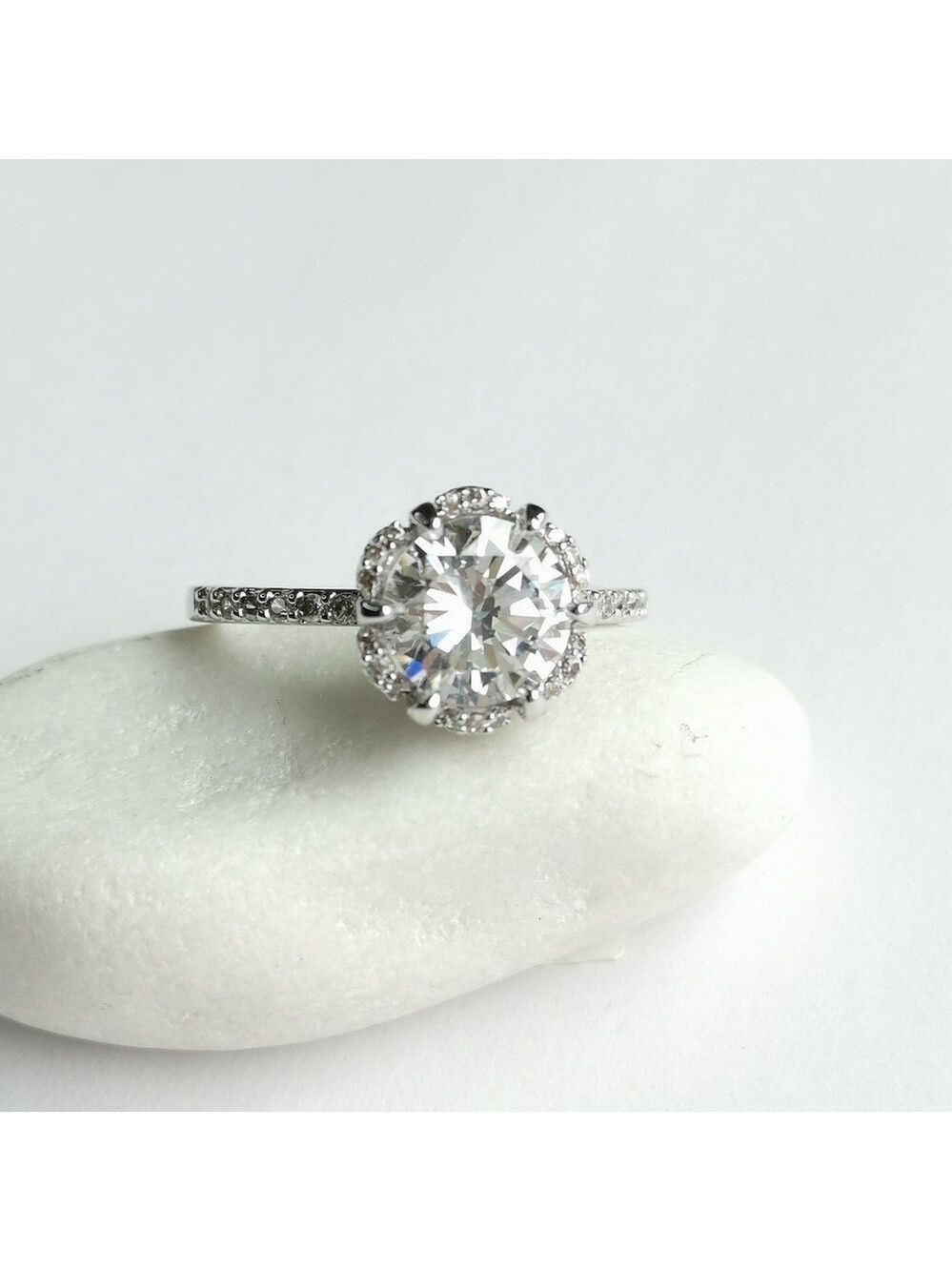 CZ Ring Cathedral Set 14K White Gold Overlay Size 8